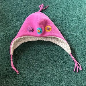 Hanna Andersson Girls Pink Fleece Hat with Floral Accents Medium